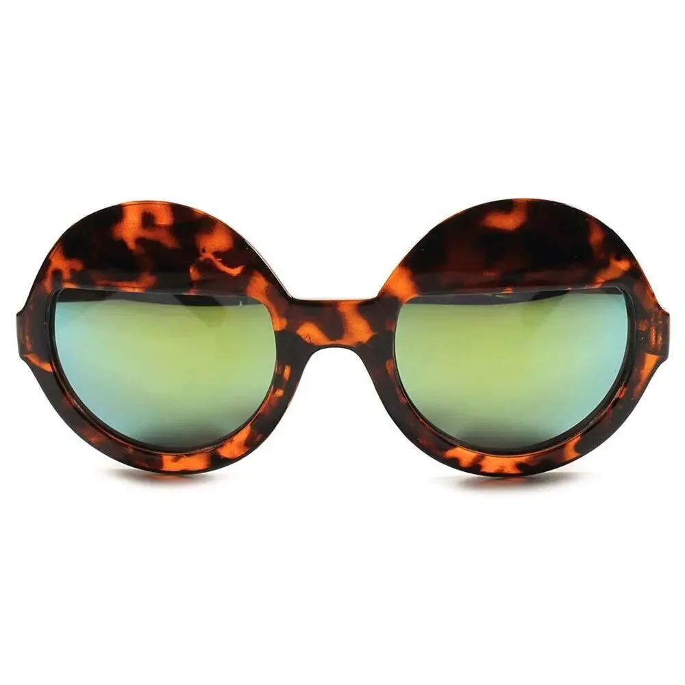 Tortoise Round Sunglasses Green Mirrored Lens Retro Unisex